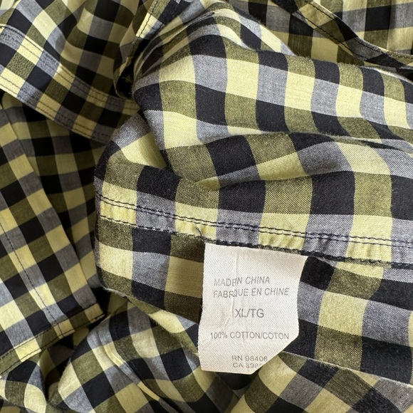 Theory men’s yellow & black gingham short sleeve button shirt. style kennard XL - Picture 8 of 8